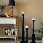 Gürgen Ağacından Modern Siyah El Yapımı Ahşap Yer Şamdan Seti - 3’lü